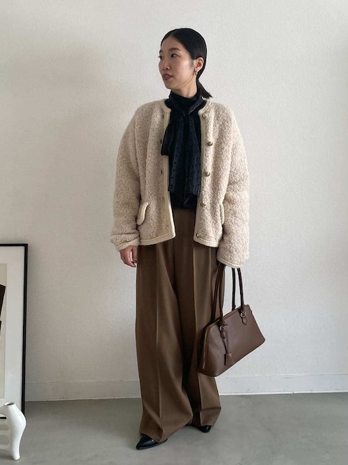 金釦テディラメニットジャケット（ノーカラージャケット）｜Mila Owen