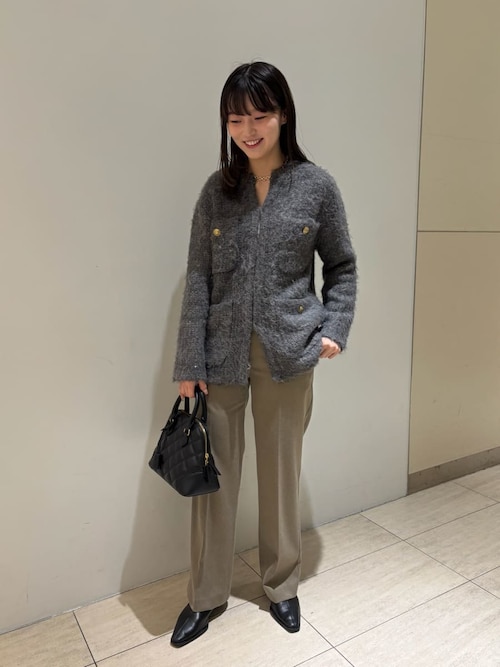 金釦ラメシャギーツイードニットジャケット（ノーカラージャケット