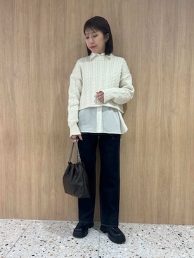 「シャツブラウス」｜Mila Owenさん（レディース・161cm）の冬コーディネート