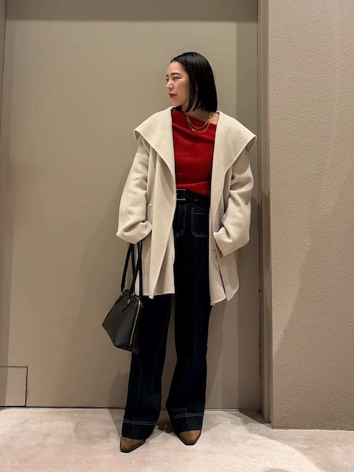 共ベルト付きビックカラーミディ丈コート（ステンカラーコート）｜Mila