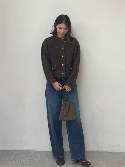 セール】金釦テディラメニットジャケット（ノーカラージャケット