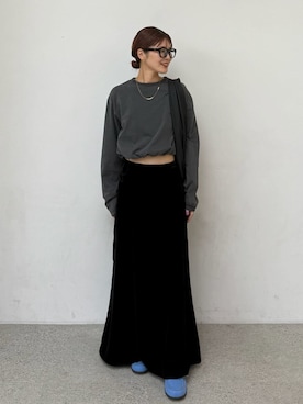 「アイテム（モカシン/デッキシューズ）」を使った、Mila Owenさん（レディース・155cm）の秋コーディネート