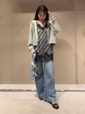 「Mila Owen（ミラオーウェン）のアイテム（デニムパンツ）」を使った、Mila Owenさん（レディース・158cm）の夏コーディネート