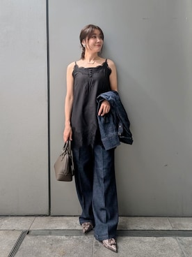 「Mila Owen（ミラオーウェン）のアイテム（デニムパンツ）」を使った、Mila Owenさん（レディース・156cm）の夏コーディネート