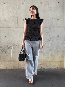 「シャーリング」｜「アイテム（Tシャツ/カットソー）」を使った、Mila Owenさん（レディース・159cm）の夏コーディネート