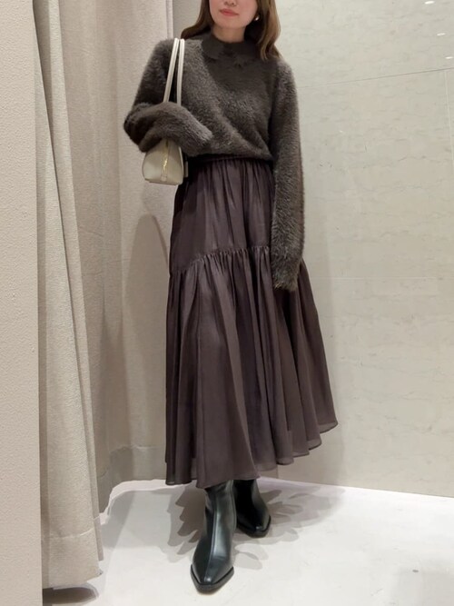 Mila Owen 衿付きニットティアードスカートコーデSET ブラウン セール】【セットアイテム】衿付きニットティアードスカートコーデSET