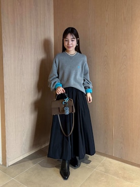 「Mila Owen（ミラオーウェン）のアイテム（イヤリング）」を使った、Mila Owenさん（レディース・153cm）の冬コーディネート