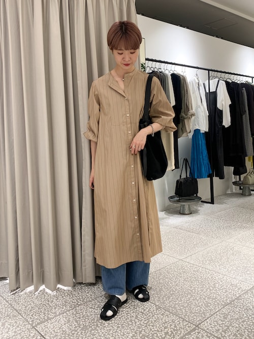 セール】＜手洗い可能＞ストライプフレアシャツワンピース（ワンピース  