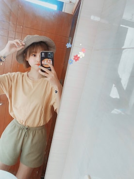 「MOUSSY（マウジー）のアイテム（ハット）」を使った、uSagi.さん（レディース・165cm）の夏コーディネート