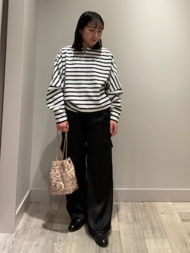 「サテンパンツ」｜「アイテム（ピンク系）」を使った、kotomiさん（レディース・148cm）の冬コーディネート