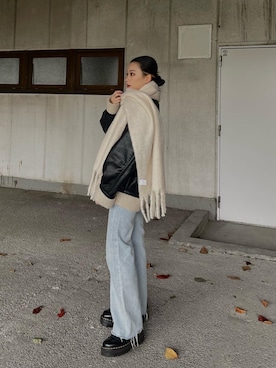 「マフラーコーデ」｜「アイテム（ブルゾン）」を使った、越後 穂乃香さん（レディース・150cm）の冬コーディネート