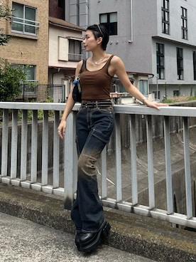 「アイテム（タンクトップ）」を使った、越後 穂乃香さん（レディース・150cm）の夏コーディネート