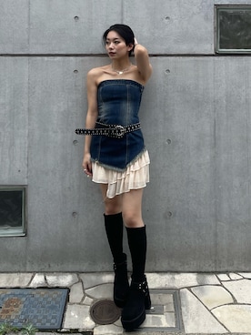 「アイテム（ブーツ）」を使った、越後 穂乃香さん（レディース・150cm・20代）の夏コーディネート