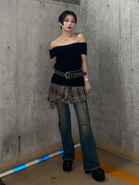 「アイテム（デニムパンツ）」を使った、越後 穂乃香さん（レディース・150cm）の夏コーディネート