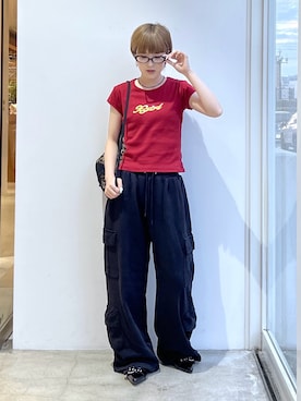 「X-girl（エックスガール）のVARIOUS POCKET SWEATPANTS（スウェットパンツ、ブラック系）」を使った、Emiruさん（レディース・165cm）の春コーディネート