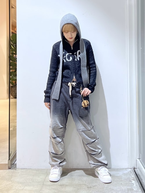 LOGO JACQUARD ZIP UP SHAGGY KNIT TOP（ニット/セーター）｜X-girl