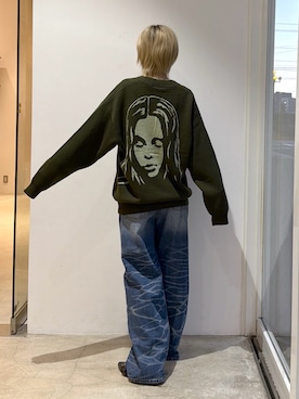 「X-girl（エックスガール）のFADED WIDE LEG FLARE DENIM PANTS（デニムパンツ、ブルー系）」を使った、Emiruさん（レディース・165cm）の秋コーディネート
