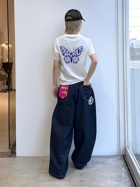 「Lee（リー）のX-girl x Lee TUCK WIDE DENIM PANTS（デニムパンツ、ブルー系）」を使った、Emiruさん（レディース・165cm）の夏コーディネート