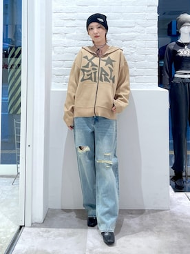 「アイテム（ニットキャップ/ビーニー）」を使った、Emiruさん（レディース・165cm）の夏コーディネート