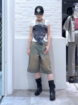 「X-girl（エックスガール）のGIRL POWER LOGO TRUCKER CAP（キャップ、ブラック系）」を使った、Emiruさん（レディース・165cm）の春コーディネート