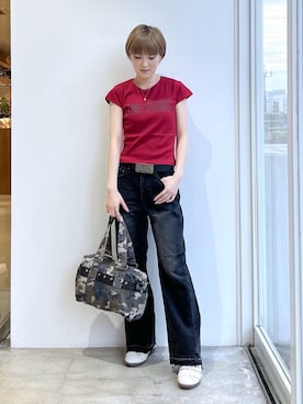 「X-girl（エックスガール）の2WAY DRUM BAG（ショルダーバッグ、その他）」を使った、Emiruさん（レディース・165cm）の春コーディネート