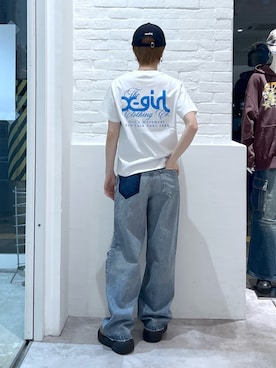 「NEW ERA（ニューエラ）のX-girl × NEW ERA(R) 9FORTY XG LOGO CAP（キャップ、ブルー系）」を使った、Emiruさん（レディース・165cm）の春コーディネート