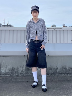 「X-girl（エックスガール）のLEOPARD COMPACT ZIP UP HOODIE（パーカー、グレー系）」を使った、Emiruさん（レディース・165cm）の春コーディネート