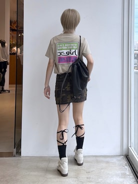 「X-girl（エックスガール）のMULTI POCKET MINI SKIRT（スカート、その他）」を使った、Emiruさん（レディース・165cm）の夏コーディネート