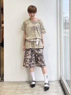 「X-girl（エックスガール）のFLAP POCKET SHORTS（デニムパンツ、その他）」を使った、Emiruさん（レディース・165cm）の春コーディネート