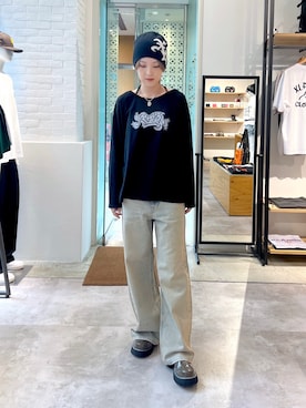 「秋のコーデ」｜「アイテム（ニットキャップ/ビーニー）」を使った、Emiruさん（レディース・165cm）の夏コーディネート