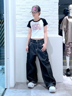 「X-girl（エックスガール）のBAGGY DENIM PANTS（デニムパンツ、ブラック系）」を使った、Emiruさん（レディース・165cm）の春コーディネート
