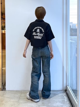 「X-girl（エックスガール）のFLARED DENIM PANTS（デニムパンツ、ブルー系）」を使った、Emiruさん（レディース・165cm）の春コーディネート