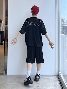 「X-girl（エックスガール）のSCRIPT LOGO SHORTS（Pants、ブラック系）」を使った、Emiruさん（レディース・165cm）の夏コーディネート