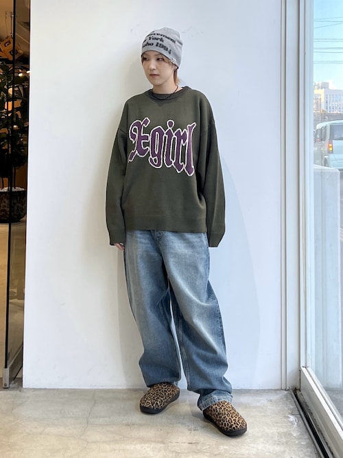 SCRATCHED LOGO JACQUARD KNIT TOP（ニット/セーター）｜X-girl