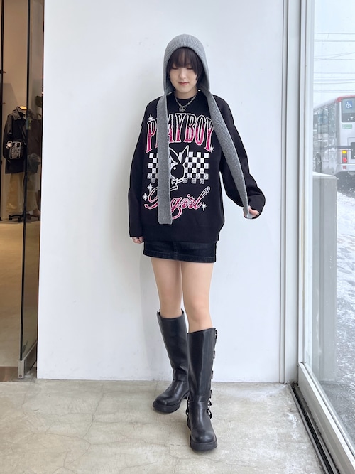 エックスガール × プレイボーイ ジャガードニット セーター 長袖  OS PLAYBOY × X-girl JACQUARD KNIT TOP（ニット/セーター）｜PLAYBOY