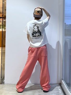 「X-girl（エックスガール）のDISTRESSED SWEATPANTS（スウェットパンツ、オレンジ系）」を使った、Emiruさん（レディース・165cm）の春コーディネート