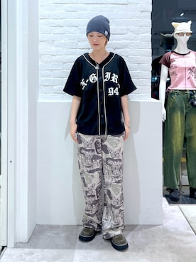 「アイテム（ニットキャップ/ビーニー）」を使った、小島えみるさん（レディース・165cm）の夏コーディネート