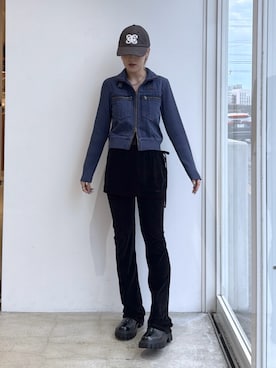 「X-girl（エックスガール）のLAYERED STYLE VELOUR PANTS（その他パンツ、ブラック系）」を使った、Emiruさん（レディース・165cm）の夏コーディネート
