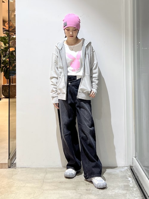 BLEACHED LOGO PATCH ZIP UP SWEAT HOODIE（パーカー）｜X-girl