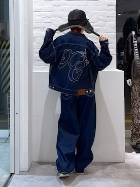 「X-girl（エックスガール）のLOGO MARK STITCHED DENIM PANTS（デニムパンツ、ブルー系）」を使った、Emiruさん（レディース・165cm）の秋コーディネート