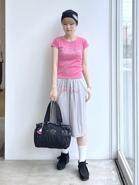 「X-girl（エックスガール）の2WAY DRUM BAG（Shoulderbag、ブラック系）」を使った、Emiruさん（レディース・165cm）の夏コーディネート