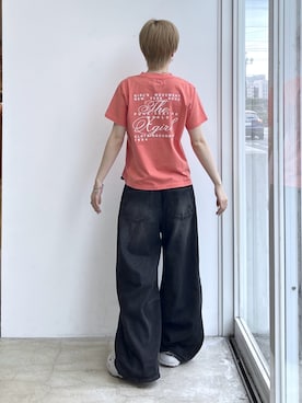 「X-girl（エックスガール）のWIDE BAGGY DENIM PANTS（Denim pants、ブラック系）」を使った、Emiruさん（レディース・165cm）の夏コーディネート
