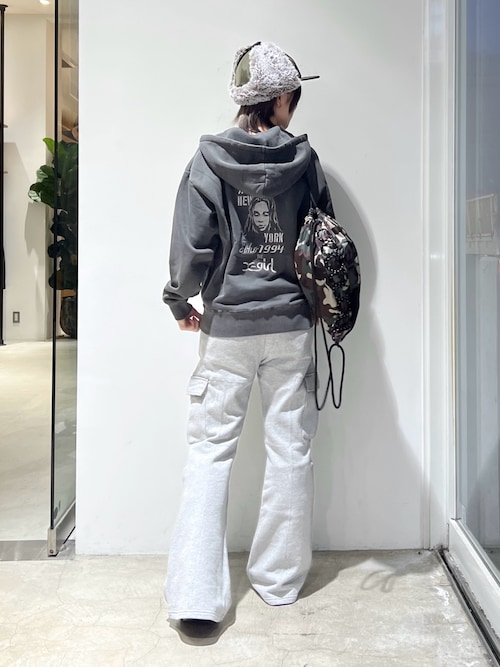 MIX LOGO & FACE FADED ZIP UP SWEAT HOODIE（パーカー）｜X-girl