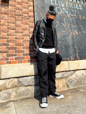 「ALLSAINTS（オールセインツ）のアイテム（ライダースジャケット）」を使った、hideさん（メンズ・182cm）の秋コーディネート