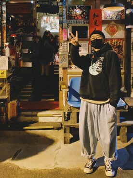 「アイテム（デニムパンツ、その他）」を使った、老人さん（メンズ・175cm）の冬コーディネート