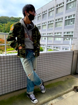 「アイテム（ヘッドフォン/イヤホン）」を使った、shoddilyさん（メンズ・172cm）の秋コーディネート
