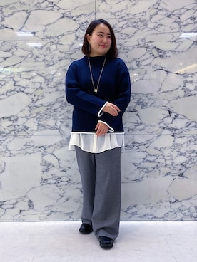 「INDIVI（インディヴィ）の◆【ボーダー/WEB限定カラー/洗える】ウォームコットン配色リブニット（ニット/セーター）」を使った、Mihokoさん（レディース・159cm）の冬コーディネート