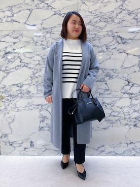 「INDIVI（インディヴィ）の◆【ボーダー/WEB限定カラー/洗える】ウォームコットン配色リブニット（ニット/セーター）」を使った、Mihokoさん（レディース・159cm）の冬コーディネート