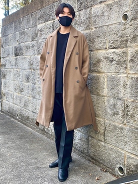 「ニットベスト」｜「アイテム（チェスターコート）」を使った、natsukiさん（メンズ・177cm）の冬コーディネート