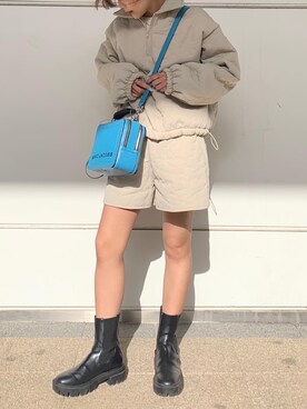「スウエット」｜「アイテム（MA-1）」を使った、Katieさん（レディース・155cm）の春コーディネート